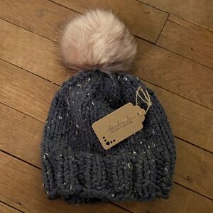 Blue Knit Beanie with Pom-Pom